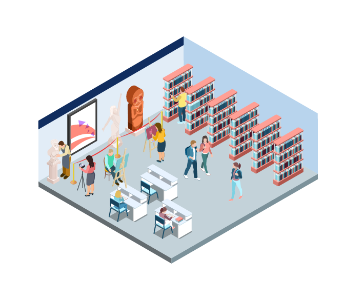 V-Count Ultima AI sensor installed in a library and museum environment, showing the compact device mounted above an entrance counting visitors with AI-powered precision