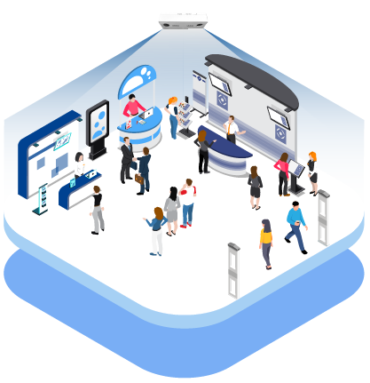 V-Count Nano sensor deployed at an exhibition event entrance, showing the compact AI-powered device counting visitors in real-time at a cultural venue